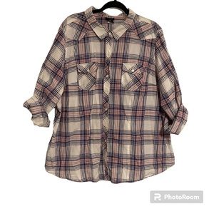 Torrid Plaid Button Down Shirt Size 3 (22/24)